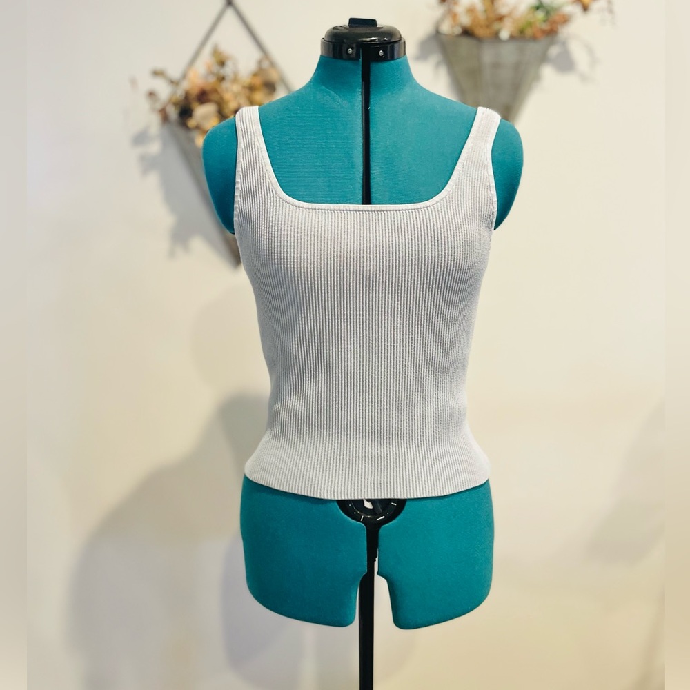 Babaton Light Blue Ribbed Fitted Tank Top